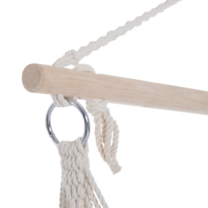 Outsunny Outdoor Hanging Rope Chair with Soft Padded Seat & Backrest, Garden Hammock Chair with Wooden Support Bar Cotton Cloth, Portable Garden Chair for Patio & Tree, Brown 