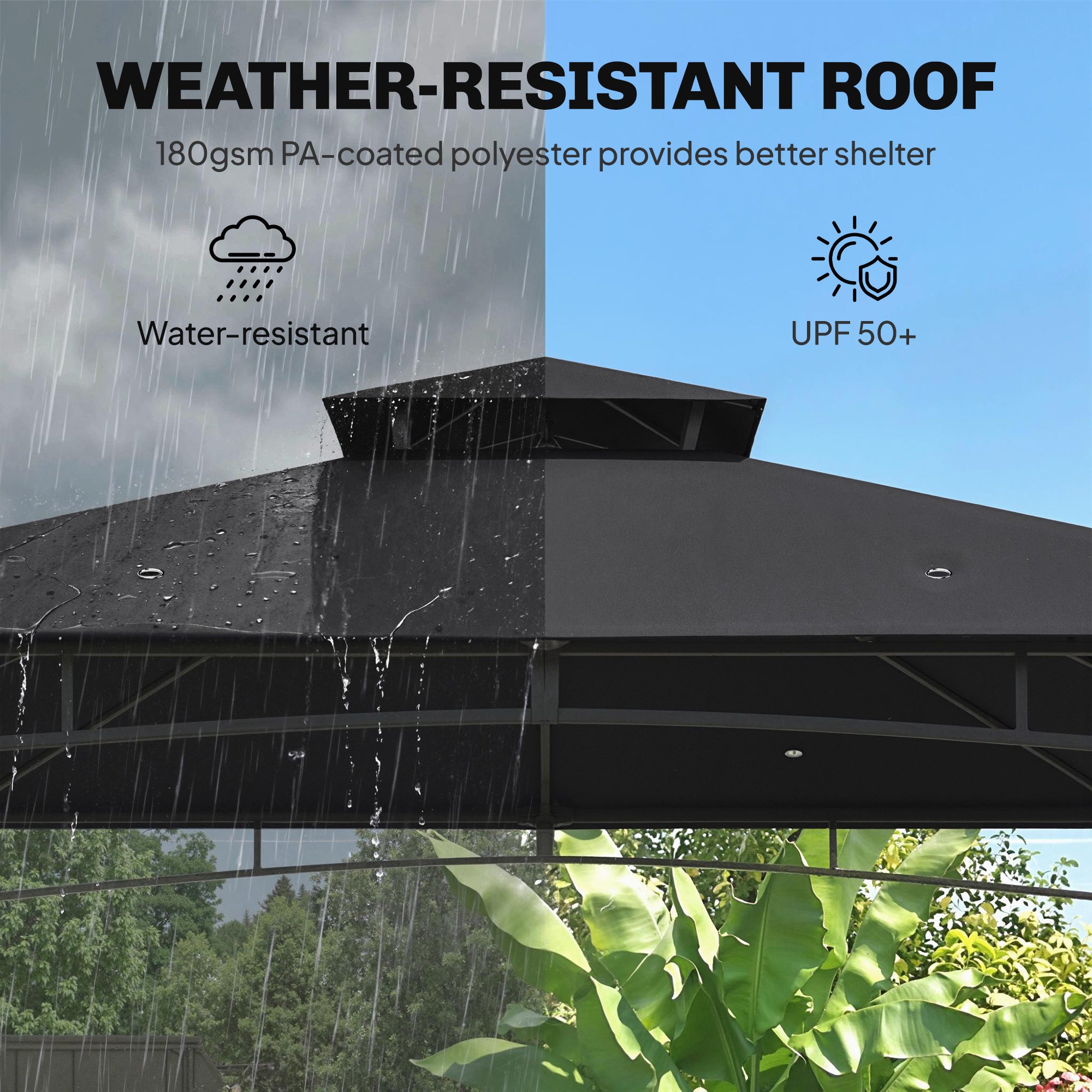Outsunny 3 x 3 m Gazebo, Garden Gazebo with 2-Tier Roof, Metal Frame, Black 