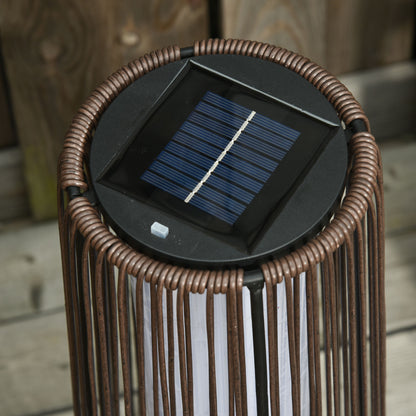 Outsunny Patio Garden PE Rattan Solar Lights Woven Resin Wicker Lantern Auto On/Off Solar Powered Lights for Porch, Yard, Lawn, Courtyard, Indoor & Outdoor  Brown 