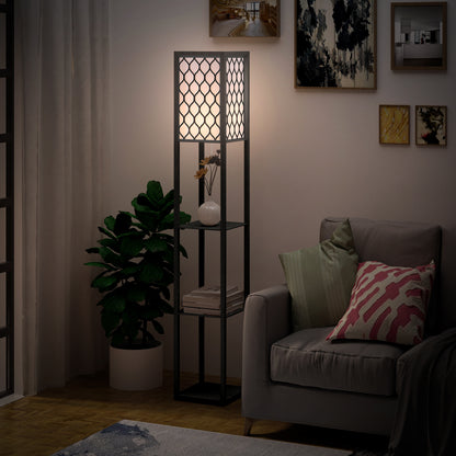 HOMCOM Shelf Floor Lamp Standing Lamp W/4-tier Wooden Open Shelves,26L x 26W x 160Hcm-Black/White 