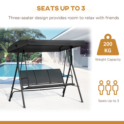 Outsunny Three-Seater Garden Swing Chair, with Canopy - Black 