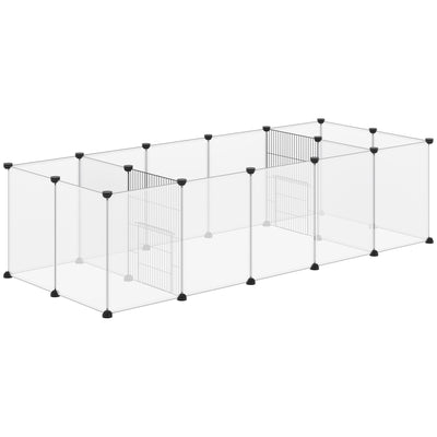 PawHut 18-Panel Small Animal Cage, Pet Playpen, for Guinea Pigs, Hedgehogs - White 
