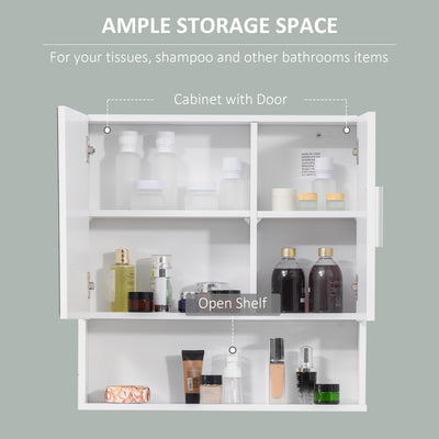 kleankin Bathroom Mirror Cabinet, Wall Mounted Storage Cupboard Organizer with Double Doors and Adjustable Shelf, White 