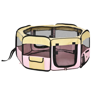 PawHut Fabric Pet Whelping Box Dog Cat Puppy Playpen Rabbit Guinea Pig Play Pen in Pink With Carry Bag Small Dia 90 x 41Hcm 