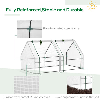 Outsunny Mini Small Greenhouse with Steel Frame & PE Cover & Zipped Window Poly tunnel Steeple for Plants Vegetables, 180 x 90 x 90 cm, White 
