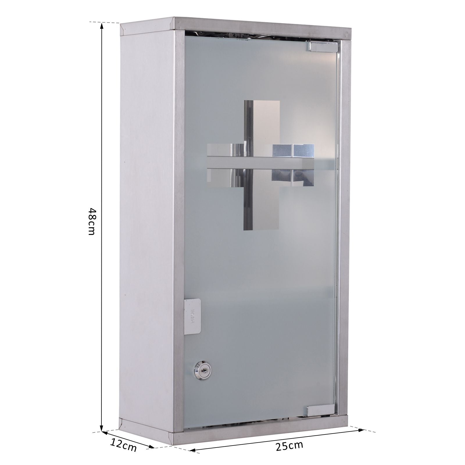 HOMCOM Stainless Steel wall mounted Medicine Cabinet with 2 Shelves + Security Glass Door Lockable 48 cm(H) 