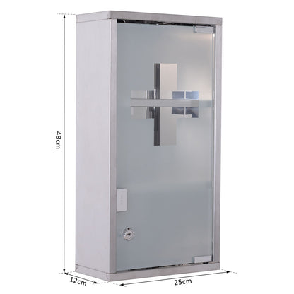 HOMCOM Stainless Steel wall mounted Medicine Cabinet with 2 Shelves + Security Glass Door Lockable 48 cm(H) 