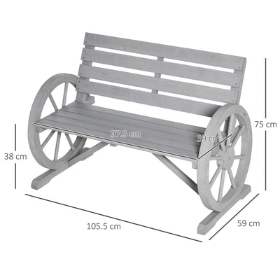 Outsunny Wooden Cart Wagon Wheel 2 Seater Garden Bench Outdoor Garden Armrest Chair Rustic High Back Loveseat Grey 