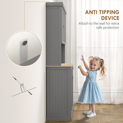 HOMCOM 180cm Freestanding Kitchen Cabinet, Modern Storage Cupboard with Open Countertop, Drawer and 6 Doors, Grey