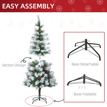 HOMCOM Indoor Christmas Tree Artificial Berry Xmas Decoration with Metal Stand and 184 Tips (5FT(150CM)) 