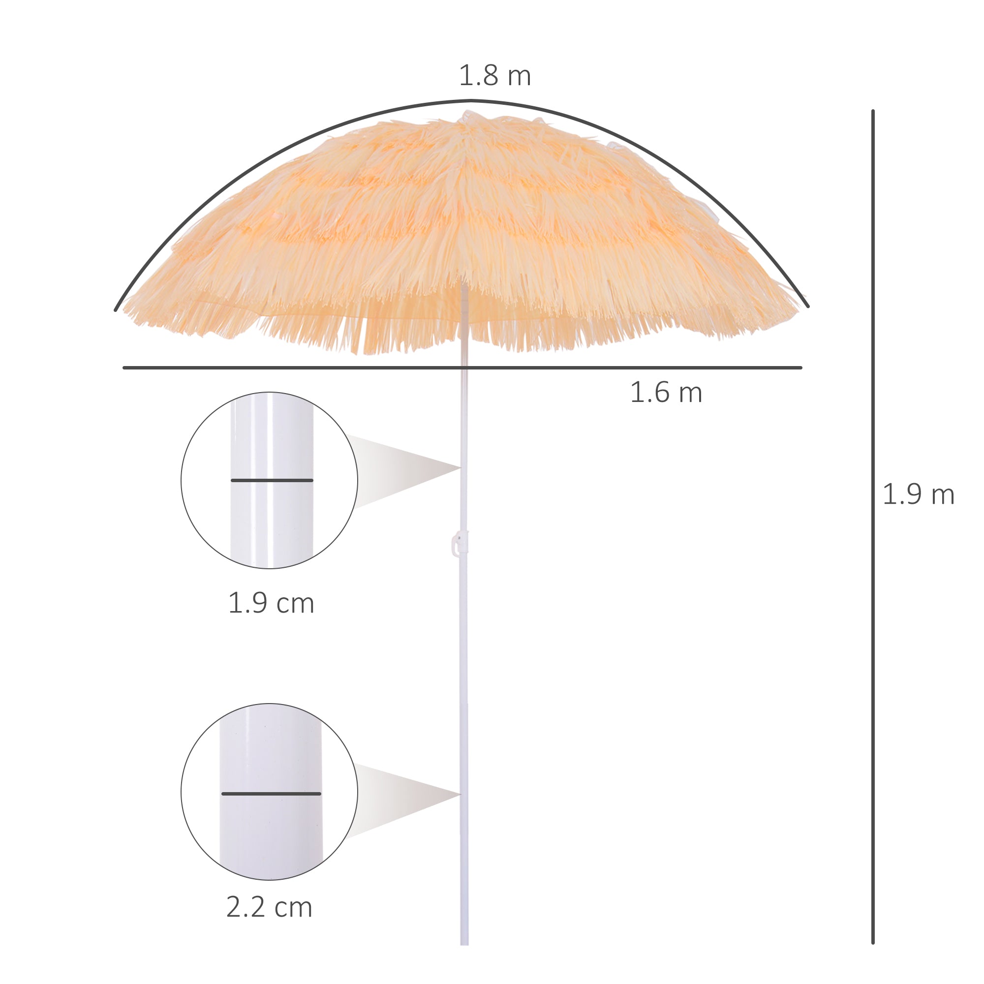 Outsunny 1.6m Patio Garden Hawaii Beach Sun Umbrella Sunshade Hawaiian Folding Tilting Crank Parasol (Wheat) 