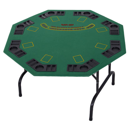 HOMCOM 8 Player Folding Games Poker Table with Chip Cup Holder Steel Base Felt Top Octagon Blackjack Green 