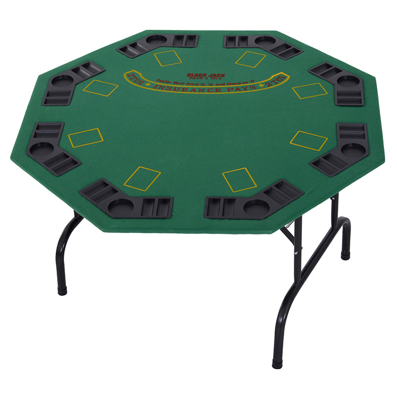 HOMCOM 8 Player Folding Games Poker Table with Chip Cup Holder Steel Base Felt Top Octagon Blackjack Green 