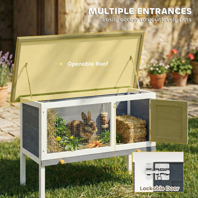 PawHut Wooden Rabbit Hutch, Guinea Pig Hutch with Asphalt Roof, Outdoor Elevated Bunny House for Rabbits, Chinchillas 