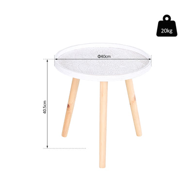 HOMCOM Coffee Table, Carved Floral Round Table with Tray-style Top and Wood Legs, Modern Side Table for Living Room, White 