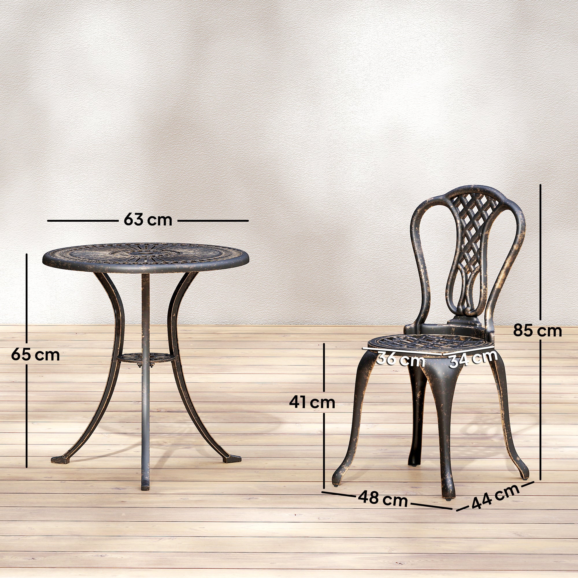 Outsunny Outdoor Bistro Set for 2 Cast Aluminium Patio Furniture with Round Table Umbrella Hole Brown 