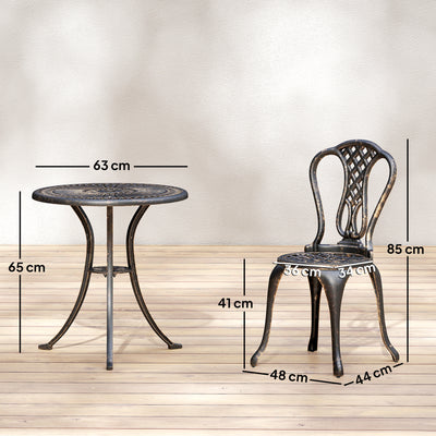 Outsunny Outdoor Bistro Set for 2 Cast Aluminium Patio Furniture with Round Table Umbrella Hole Brown 