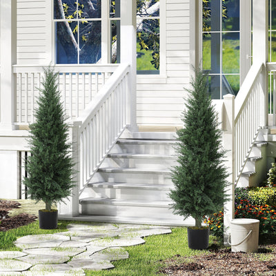 HOMCOM Set of 2 Decorative Artificial Plant, 120 cm Cypress Tree with 638 Leaves in Pot, UV-Resistant Plastic Fake Tree for Indoor Outdoor Home Office 