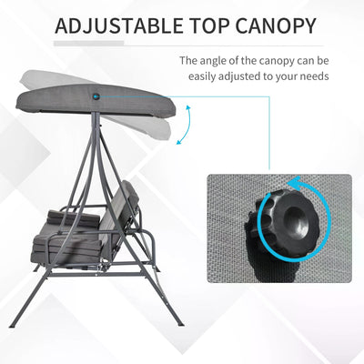 Outsunny 2-in-1 Patio 3 Seater Swing Chair Hammock w/ Cushion Adjustable Canopy Garden 