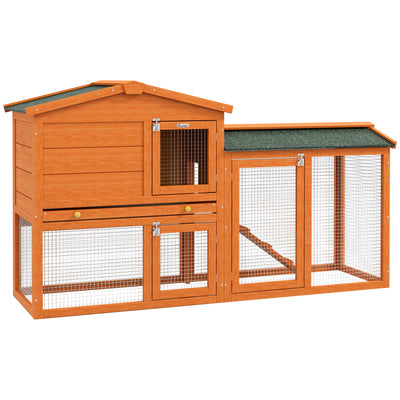 PawHut Two-Tier Rabbit Hutch with Run, Ramp, Slide-Out Tray, for Garden - Orange 