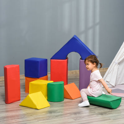 HOMCOM 11-Piece Soft Play Set Kids Foam Blocks, Toys for Climb and Crawl, Multicoloured 