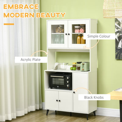 HOMCOM Freestanding Kitchen Cupboard, Modern Kitchen Storage Cabinet with Doors and Adjustable Shelves, 180cm, White 