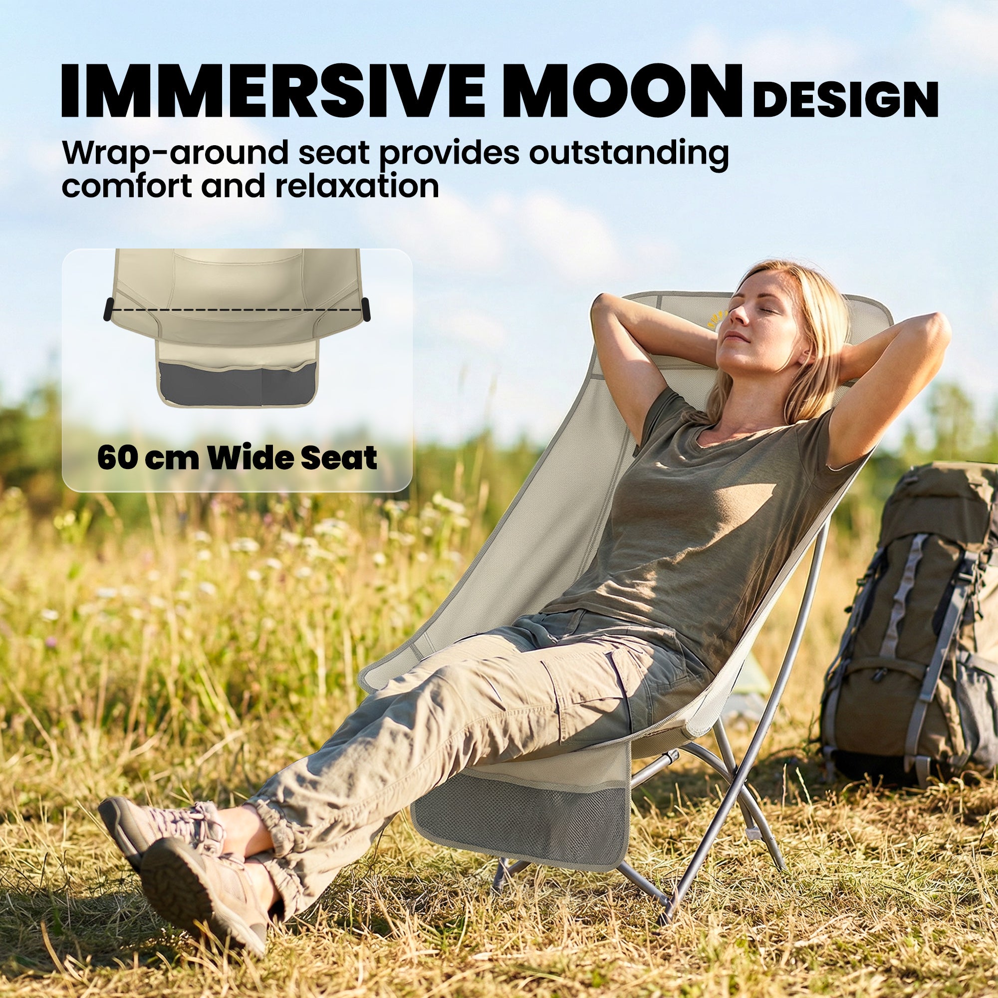 Outsunny Camping Chair for Adults Heavy Duty Folding Camp Chair with Side Pocket and Carry Bag Khaki 