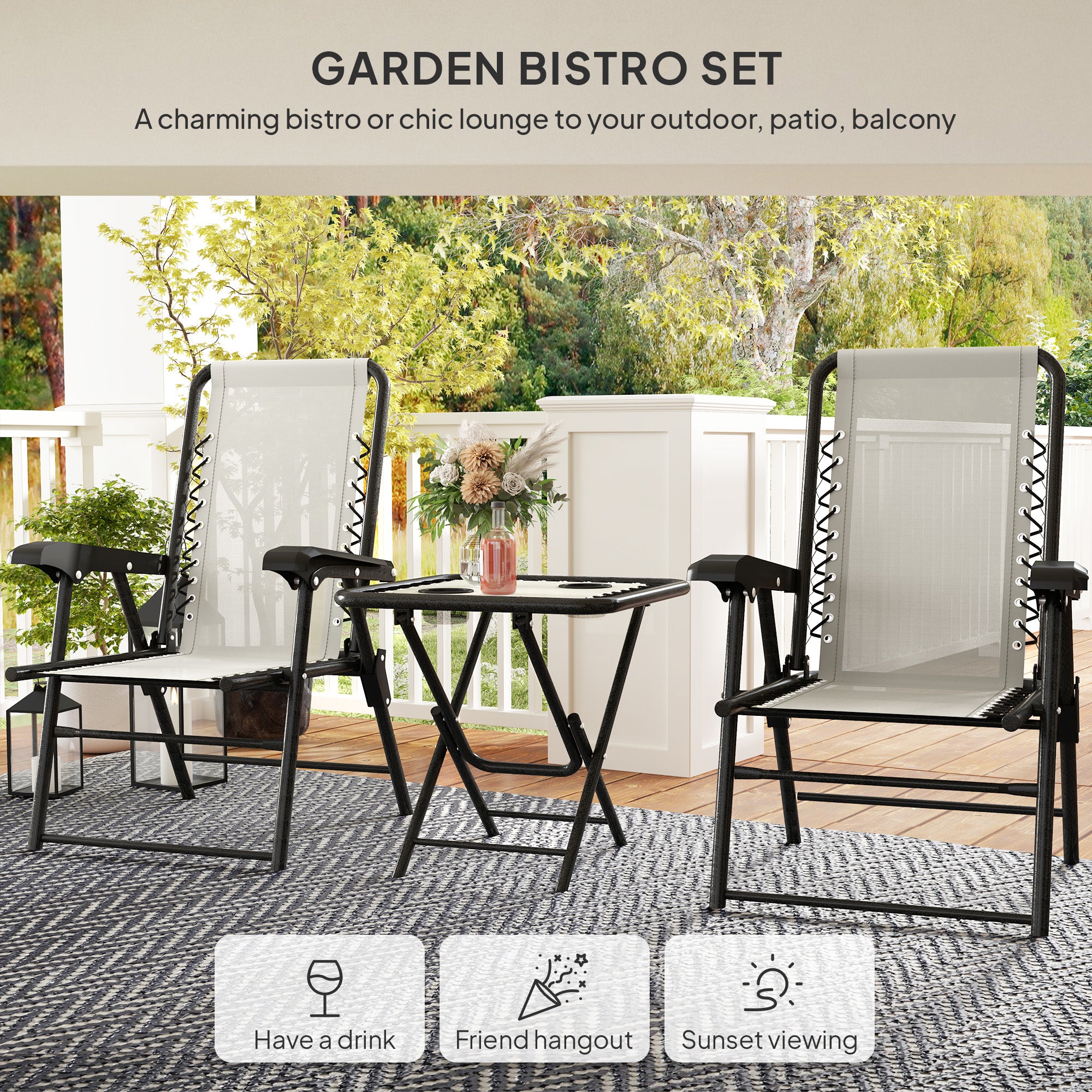 Outsunny Three-Piece Garden Table and Chair Set - Cream White 