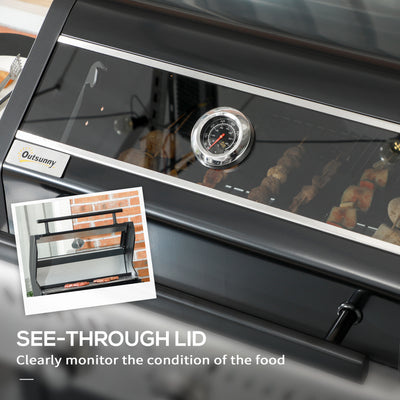 Outsunny 9kW Three-Burner Gas BBQ Grill, with See-Through Lid - Black 
