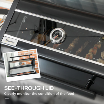 Outsunny 9kW Three-Burner Gas BBQ Grill, with See-Through Lid - Black 