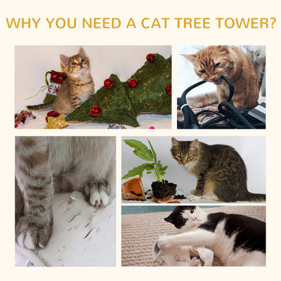 PawHut Cat Tree Scratching Scratcher Post Kitten Activity Centre Climber Hanging Ball Beige 