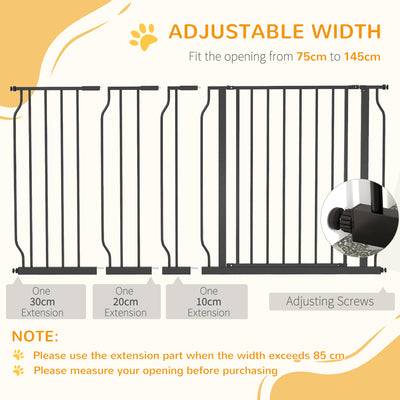 PawHut Extra Wide Dog Safety Gate, with Door Pressure, for Doorways, Hallways, Staircases - Black 
