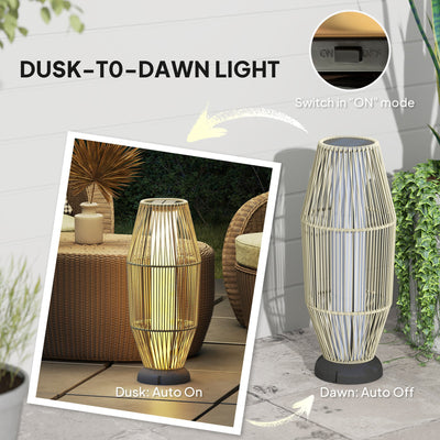 Outsunny Garden Rattan Lamp, 72 cm Tall Solar Rattan Floor Lamp, Solar Garden Light with Auto On/Off LED, IP44 for Outdoor, Porch, Pathway, Terrace, Grey 