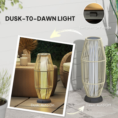 Outsunny Garden Rattan Lamp, 72 cm Tall Solar Rattan Floor Lamp, Solar Garden Light with Auto On/Off LED, IP44 for Outdoor, Porch, Pathway, Terrace, Grey 