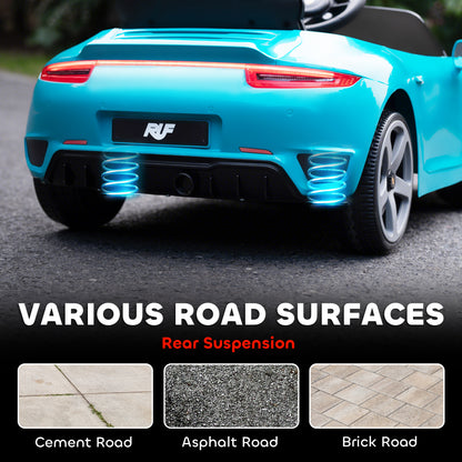 AIYAPLAY Kids Electric Car, 12V Licensed RUF GT Ride on Car with Suspension, Remote Control, Music, for 3-5 Years, Blue