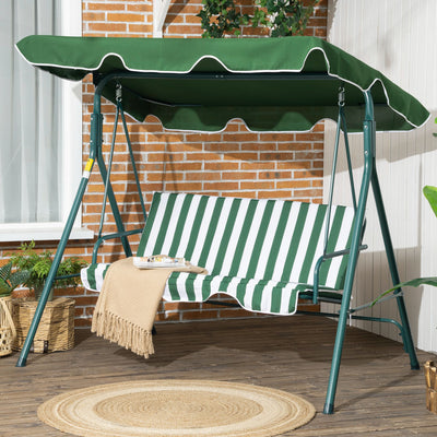 Outsunny 3-Seat Swing Chair Garden Swing Seat with Adjustable Canopy for Patio, Green 