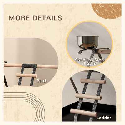 PawHut Parrot Stand Bird Stand w/Wood Perch Ladder Feeder Removable Tray 
