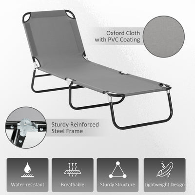 Outsunny 2 Piece Foldable Sun Loungers with 5-Position Adjustable Backrest, Outdoor Portable Recliner Chaise Lounge Chairs with Breathable Mesh Fabric, Grey 