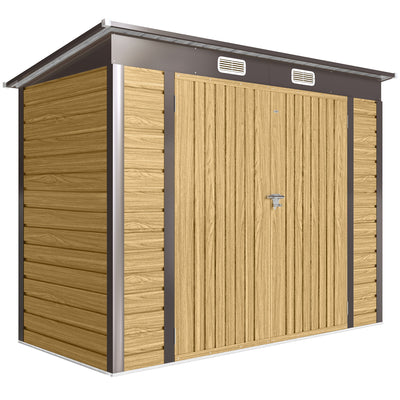 Outsunny 3.7 x 7.9ft Galvanised Steel Shed, with Latched Door and Padlock - Oak 