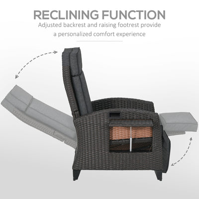 Outsunny Outdoor Recliner Chair with Adjustable Backrest and Footrest, Cushion, Side Tray, Grey 