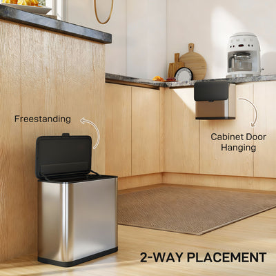 HOMCOM 8L Hanging Kitchen Bin, Rubbish bin with Lid and Removable Inner Bucket for Under Cabinet Door, Under Sink, Office 