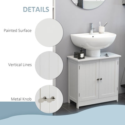 HOMCOM Under Sink Bathroom Storage Cabinet 2 Layers Vanity Unit Wooden - White 