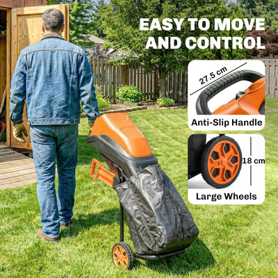 Outsunny 2500W Electric Wood Chipper, Corded Wood Mulcher Shredder with 45L Collection Bag, 4300RPM, 44mm Cutting Diameter 