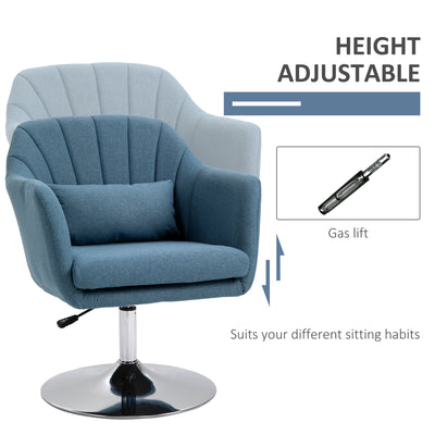 HOMCOM Swivel Linen Fabric Accent Chair for Living Room Contemporary Vanity Armchair with Adjustable Height Thick Cushion Lumbar Support Armrest for Bedroom Office Blue 