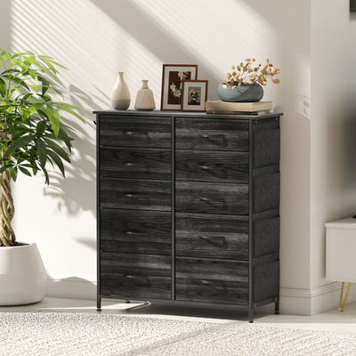 HOMCOM Chest of Ten Fabric Drawers - Black 