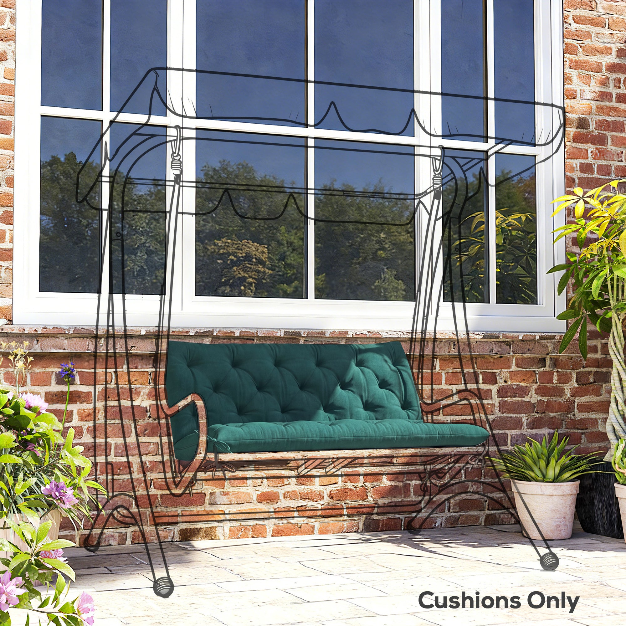 Outsunny 2 Seater Bench Pad, Garden Chair Cushion with Back and Ties for Indoor and Outdoor Use, 98 x 100 cm, Green 
