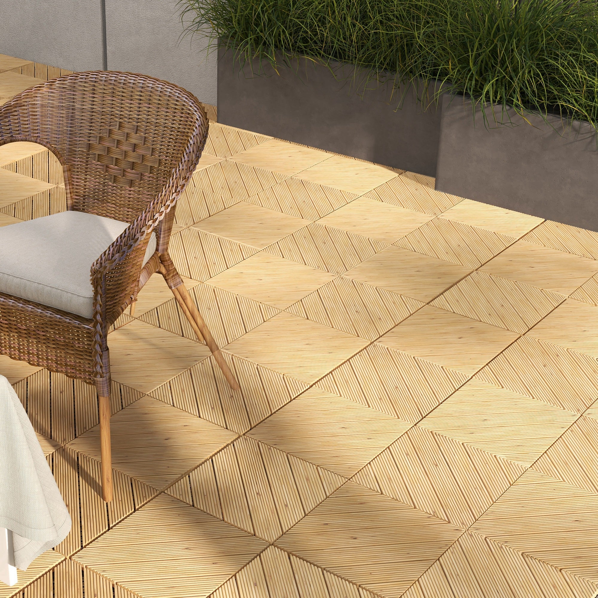 Outsunny 27 Pcs Wooden Interlocking Decking Tiles, 30 x 30 cm Anti-slip Outdoor Flooring Tiles, 0.81\'e3\'8e\'a1 per Pack, All Weather Use for Patio, Balcony, Terrace, Hot Tub, Yellow 