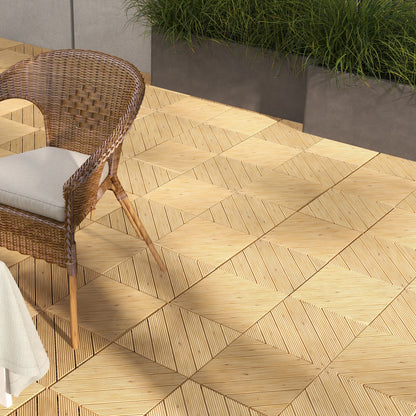 Outsunny 27 Pcs Wooden Interlocking Decking Tiles, 30 x 30 cm Anti-slip Outdoor Flooring Tiles, 0.81\'e3\'8e\'a1 per Pack, All Weather Use for Patio, Balcony, Terrace, Hot Tub, Yellow 