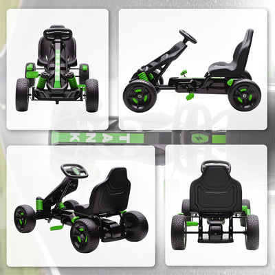 AIYAPLAY Pedal Go Kart for Kids Aged 3-6 Years, with Freewheel System, Brake, EVA Anti-Slip Wheels, Green 