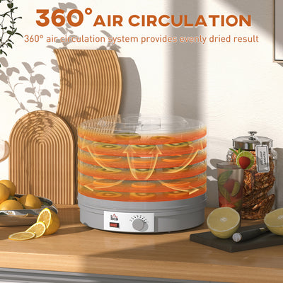 HOMCOM 5 Tier Food Dehydrator, 245W Food Dryer Machine with Adjustable Temperature Control for Drying Fruit, Meat, Vegetable, Jerky and Pet Treat, Grey 